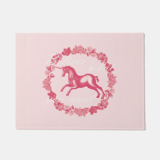 Paillasson Licorne rose et fleurs (Devant)