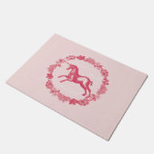 Paillasson Licorne rose et fleurs (Incliné)