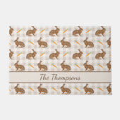 Paillasson Lièvres Rustiques Et Carottes Gingham Beige Printe (Devant)