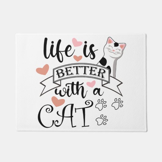 Paillasson Life is Better With a Cat quote slogan (Devant)