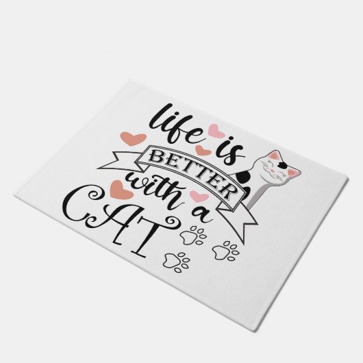 Paillasson Life is Better With a Cat quote slogan (Incliné)