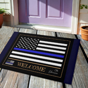 Paillasson Ligne Bleue Mince Etats-Unis & Police Drapeau Amér