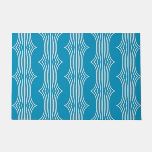 Paillasson Lignes blanches Abstraites rétro sur Motif bleu (Devant)