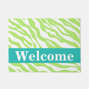 Paillasson Lime Green White Zebra Motif de la peau Bienvenue