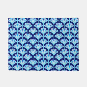 Paillasson Lis d'art déco, bleu de cobalt, Aqua et blanc