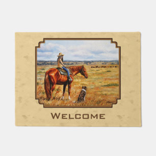 Paillasson Little Cowgirl on Cattle Horse Yellow