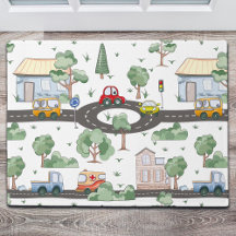 Little Town & Cars Motif coloré