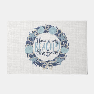 Paillasson Littoral de Noël Tropical Sea Shell Wreath -Bleu