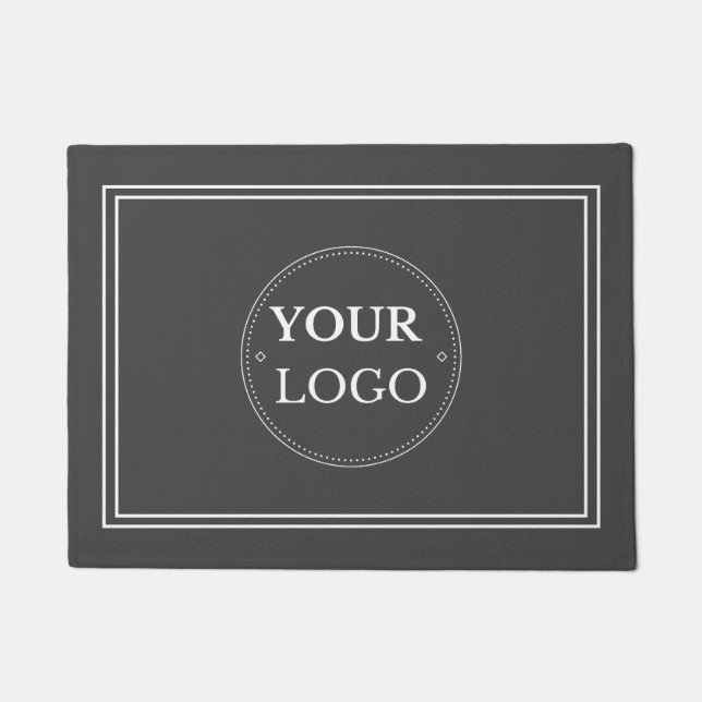 Paillasson Logo d'entreprise Blanc Bordure Promo Marque Gris (Devant)