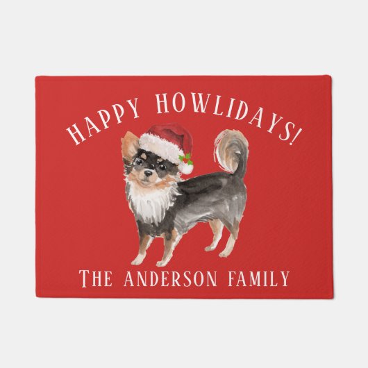 Paillasson Long Haired Chihuahua Joyeux Howlidays Noël (Devant)