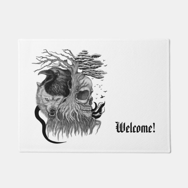 Paillasson Loup et corbeau avec crâne (Devant)