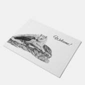 Paillasson Loup et corbeau - Design noir et blanc (Incliné)