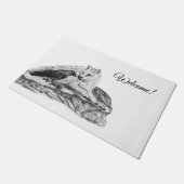 Paillasson Loup et corbeau - Design noir et blanc (Incliné)