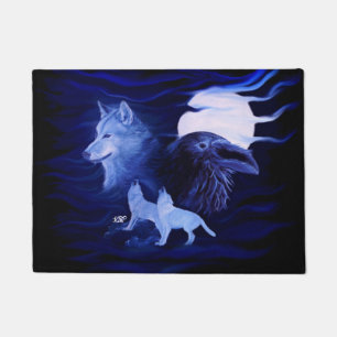 Paillasson Loups et corbeau avec pleine lune