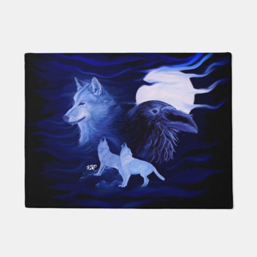 Paillasson Loups et corbeau avec pleine lune (Devant)
