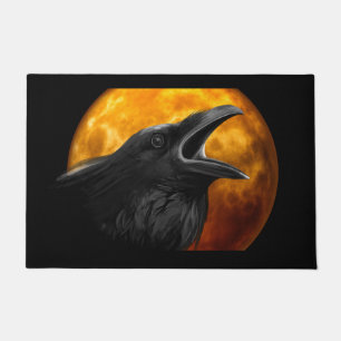 Paillasson Lune de sang et corbeau noir Éffrayant Halloween
