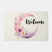 Paillasson Lune rose Croissant avec de jolies fleurs Bienvenu (Devant)