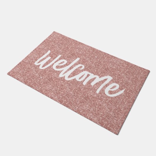 Paillasson Luxe Rose Gold Parties scintillant Brush Script Bi (Incliné)