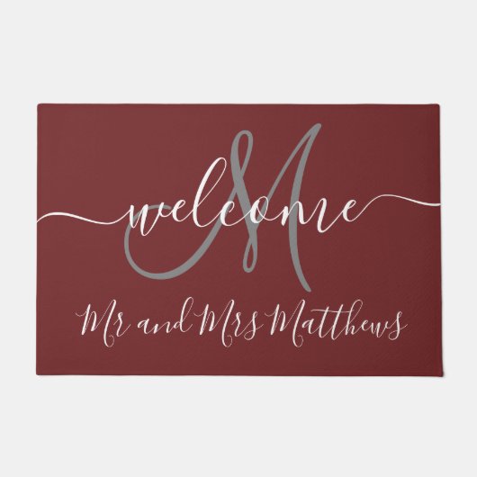 Paillasson M. et Mme Monogram Script Wedding de Bourgogne (Devant)