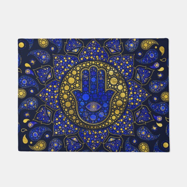 Paillasson Main Hamsa - Main de Fatima Dot Art Lapis Lazuli (Devant)