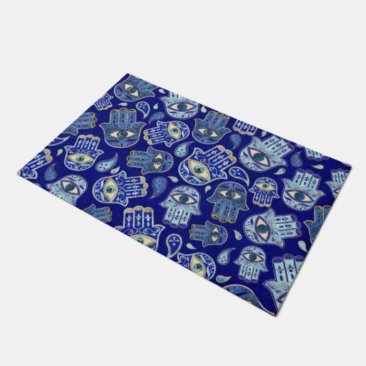 Paillasson Main Hamsa - Main de Fatima motif Minéraux Bleus (Incliné)