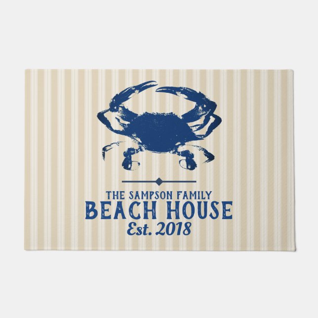 Paillasson Maison de plage Nautique Crabe Bleu & Stripes (Devant)