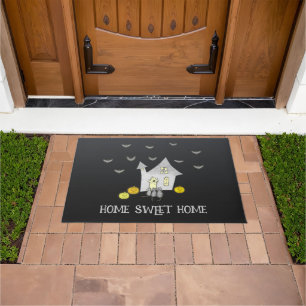 Paillasson Maison d'Halloween, chats noirs, chauves-souris, c
