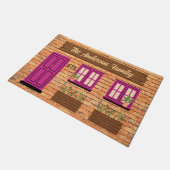 Paillasson Maison en briques avec porte rose Texte personnali (Incliné)