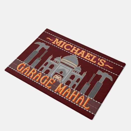 Paillasson Man Cave Garage Mahal Funny Tools| Nom personnalis (Incliné)