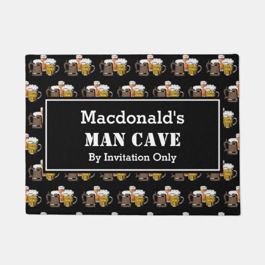 Paillasson MAN CAVE Novelty Trois bières CUSTOMIZABLE Noir (Devant)