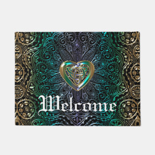 Paillasson Mandala celtique de coeur en or vert