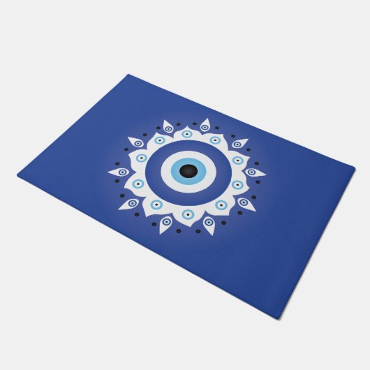 Paillasson Mandala Grec Mal Oeil Bleu Blanc (Incliné)
