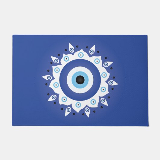 Paillasson Mandala Grec Mal Oeil Bleu Blanc (Devant)
