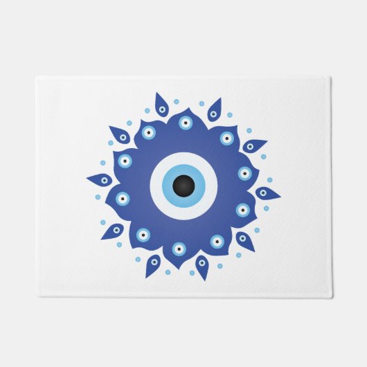 Paillasson Mandala Grec Mal Oeil Bleu Blanc (Devant)