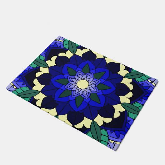 Paillasson Mandala Motif 02 en bleu foncé (Incliné)
