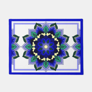 Paillasson Mandala Motif 02 en mat de porte bleu foncé