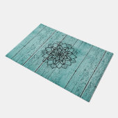 Paillasson Mandala on Blue Aged Wood Doormat (Incliné)