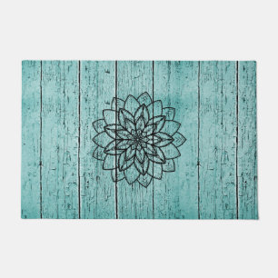 Paillasson Mandala on Blue Aged Wood Doormat