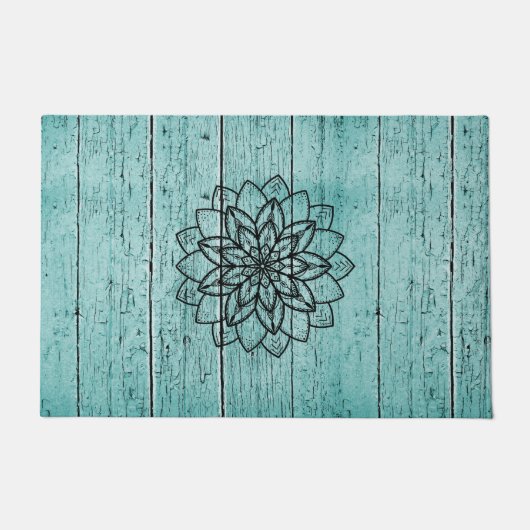 Paillasson Mandala on Blue Aged Wood Doormat (Devant)