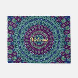 Paillasson Mandala pourpre, bleu et vert