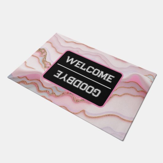 Paillasson Marbre Agate Moderne Bleu Rose Collection Or (Incliné)