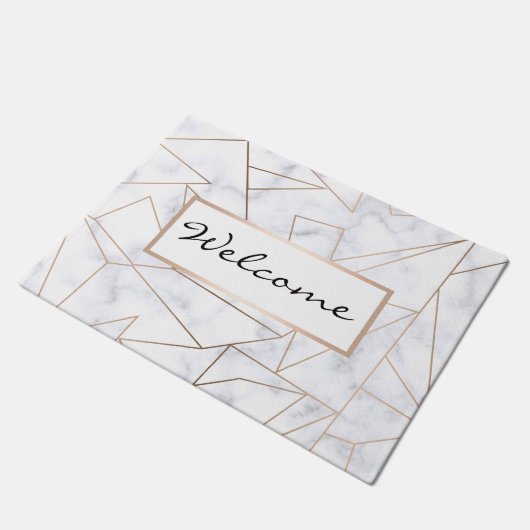 Paillasson marbre blanc géométrique d'or rose moderne élégant (Incliné)