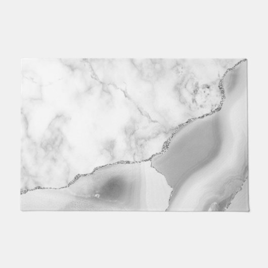 Paillasson Marbre blanc Gris Agate Parties scintillant en arg (Devant)