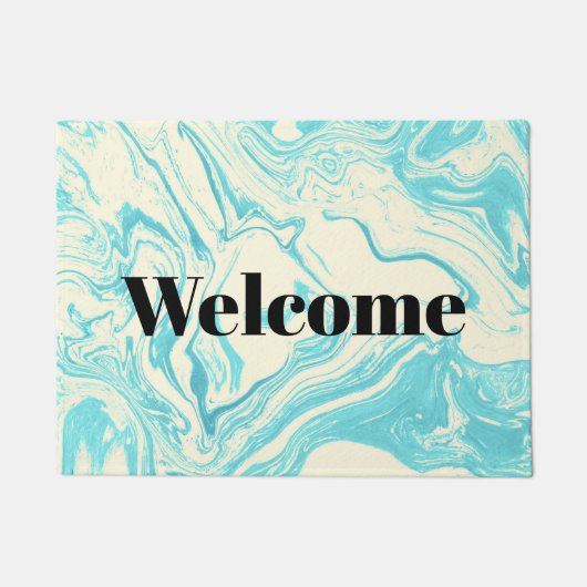 Paillasson Marbre cool design en Turquoise et Crème (Devant)