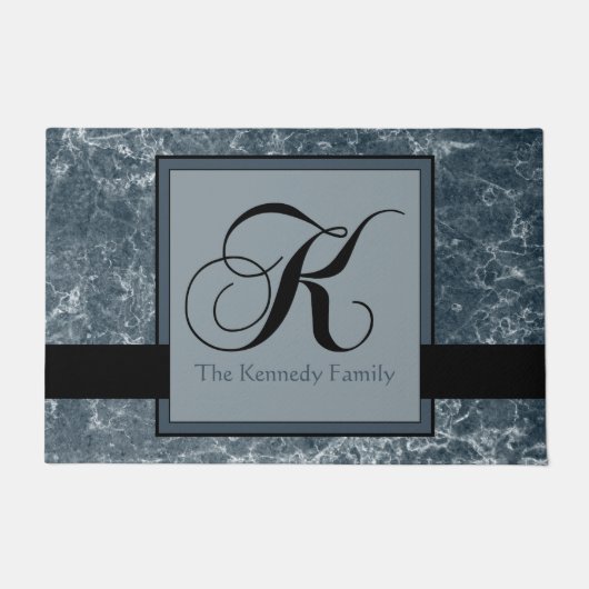 Paillasson Marbre gris bleu Motif Monogramme noir K Ajouter u (Devant)