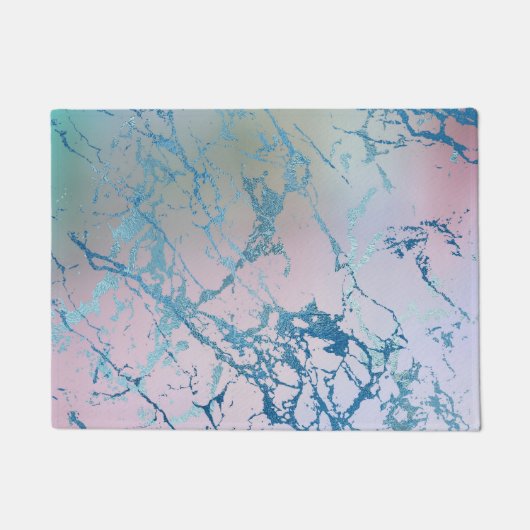 Paillasson Marbre Iridescente | Tendance Faux Holo bleu rose (Devant)