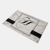 Paillasson Marbre Motif Noir Monogramme H Ajouter Nom Élégant (Incliné)