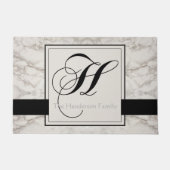 Paillasson Marbre Motif Noir Monogramme H Ajouter Nom Élégant (Devant)