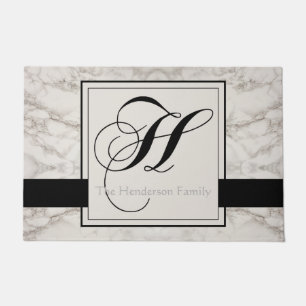 Paillasson Marbre Motif Noir Monogramme H Ajouter Nom Élégant