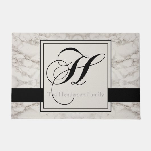 Paillasson Marbre Motif Noir Monogramme H Ajouter Nom Élégant (Devant)